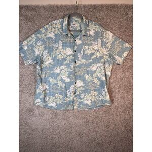 Vatpave Men's Floral Button Down‎ Shirt XXL Blue Cotton Blend Vacation Hawaiian